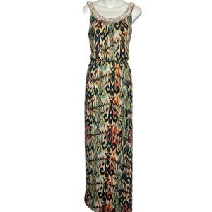 AB Studio Women's Sleeveless Stretch Jersey Knit Maxi Long Beaded Dress sz M